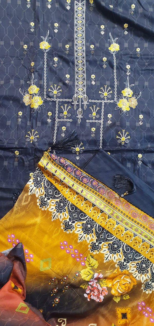 ROOHI EMBROIDERED SILK LINEN 3PC (D# - 05)