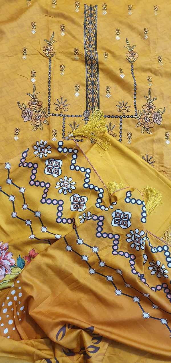 ROOHI EMBROIDERED SILK LINEN 3PC (D# - 05)